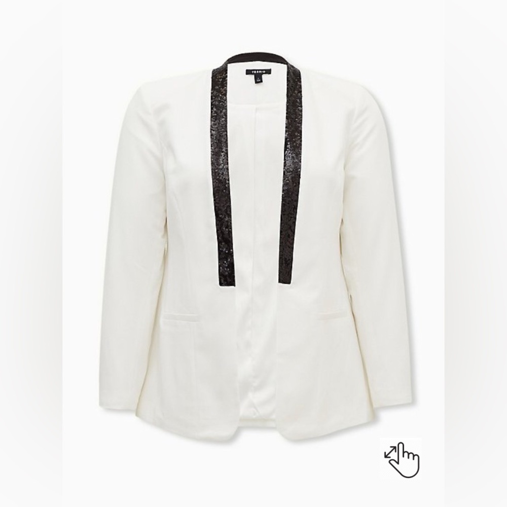 Torrid White Blazer with Black Sequin Trim Blazer
